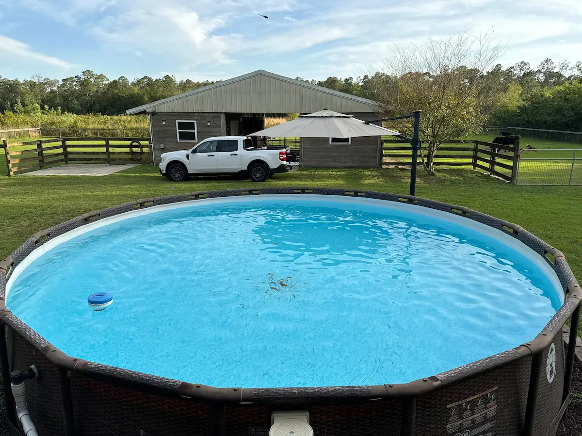 Pool area surrounded by the ranch landscape